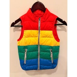 Hanna Andersson Kids Rainbow Colorblock Puffer Vest Down Filled Red Yellow 6-7